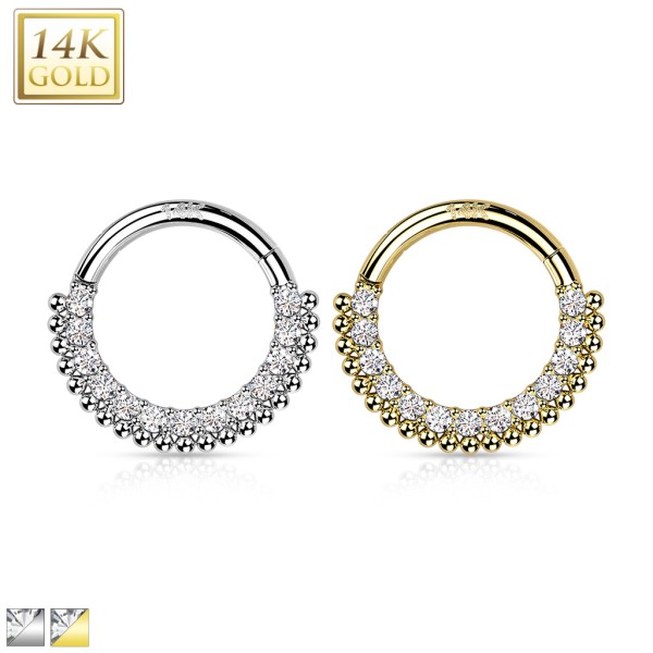 14 Karat Gold Segment Clicker Ring mit Zirkonia und Kugeln für Nase & Ohr