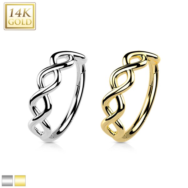 Segment Clicker Ring aus 14 Karat Gold mit seitlichem Infinity Twist für Nase & Ohr