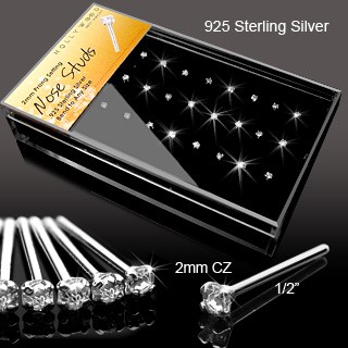 Biegbarer Nasenpiercing Fishtail Stecker mit klarem Zirkonia, 925 Sterling Silber, 1 Stück