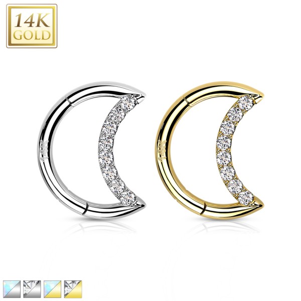 Halbmond Segment Clicker Ring aus 14 Karat Gold mit Opal/Zirkonia in Pavé Fassung für Ohrpiercing