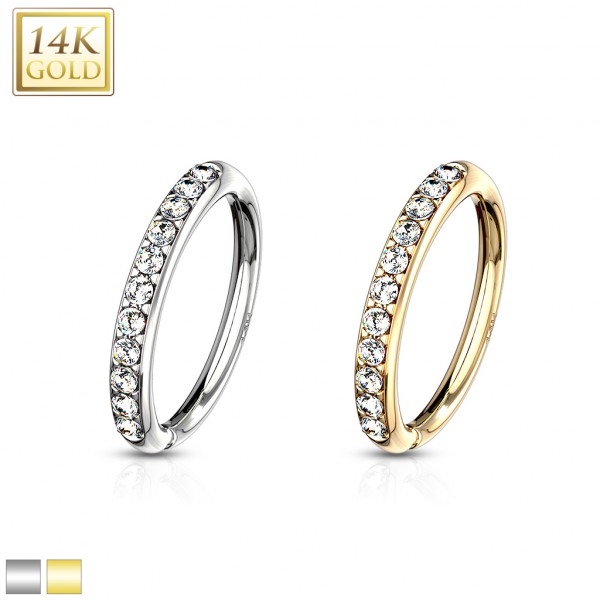 14 Karat Gold Biegbarer runder Ring Zirkonia Pave Fassung für Ohrpiercing Helix Conch Augenbrauen Na