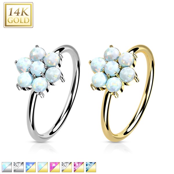 Bendable Hoop Ring aus 14 Karat Gold mit Opal oder Zirkonia im Blumen Design für Ohr & Nase