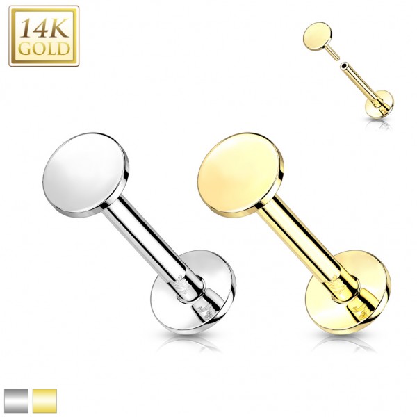 14 Karat Gold Labret flacher runder Aufsatz Threadless Push In Piercing ohne Gewinde Ohrpiercing Mon