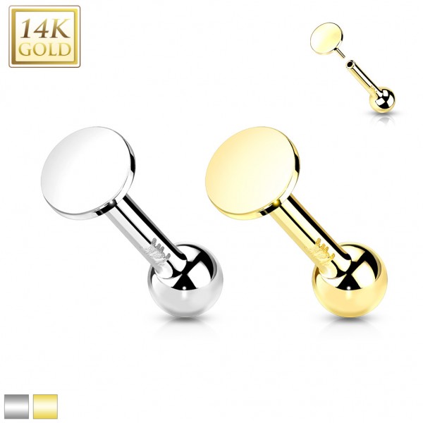 14 Karat Gold Barbell Piercing Helix Threadless Push In Stecker ohne Gewinde